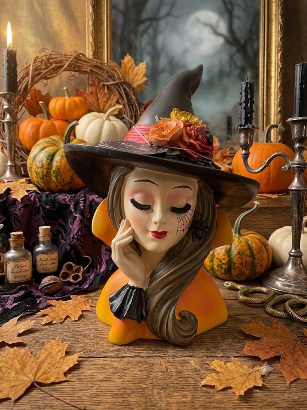 NEW Large 17” Bella Lux Floral Halloween Witch with Spider VHTF viral